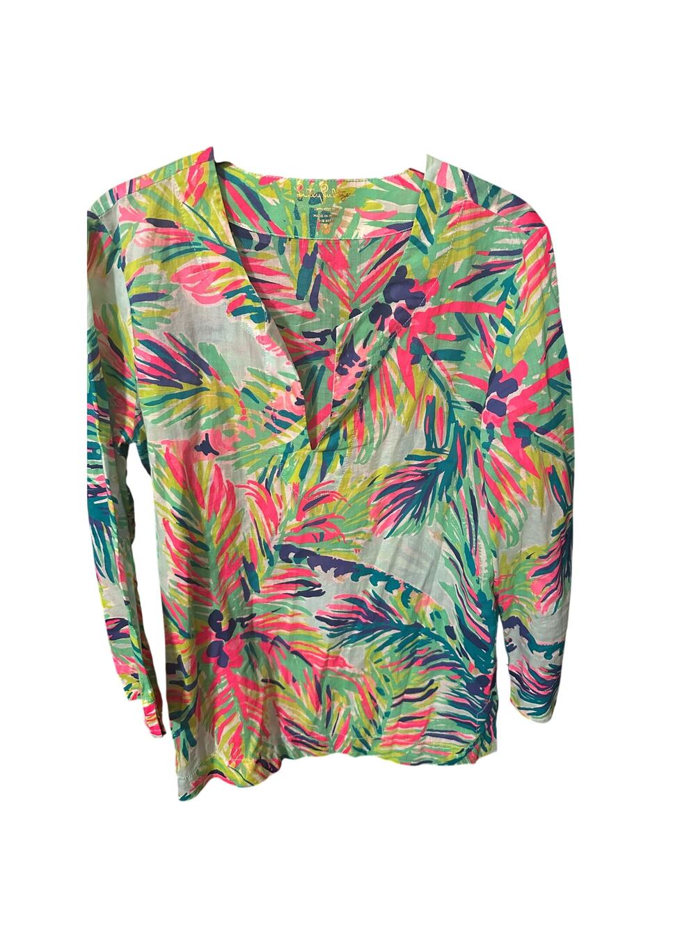 LILLY PULITZER COTTON AMELIA ISLAND TUNIC TOP; SIZE MED